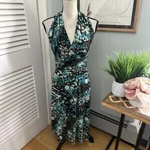 EVAN PICONE Womens Dress 12 Green Abstract Slinky Knit Halter Midi Party Summer